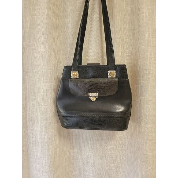 Brighton vintage black leather croc handbag‎ shoulder bag - Picture 1 of 10